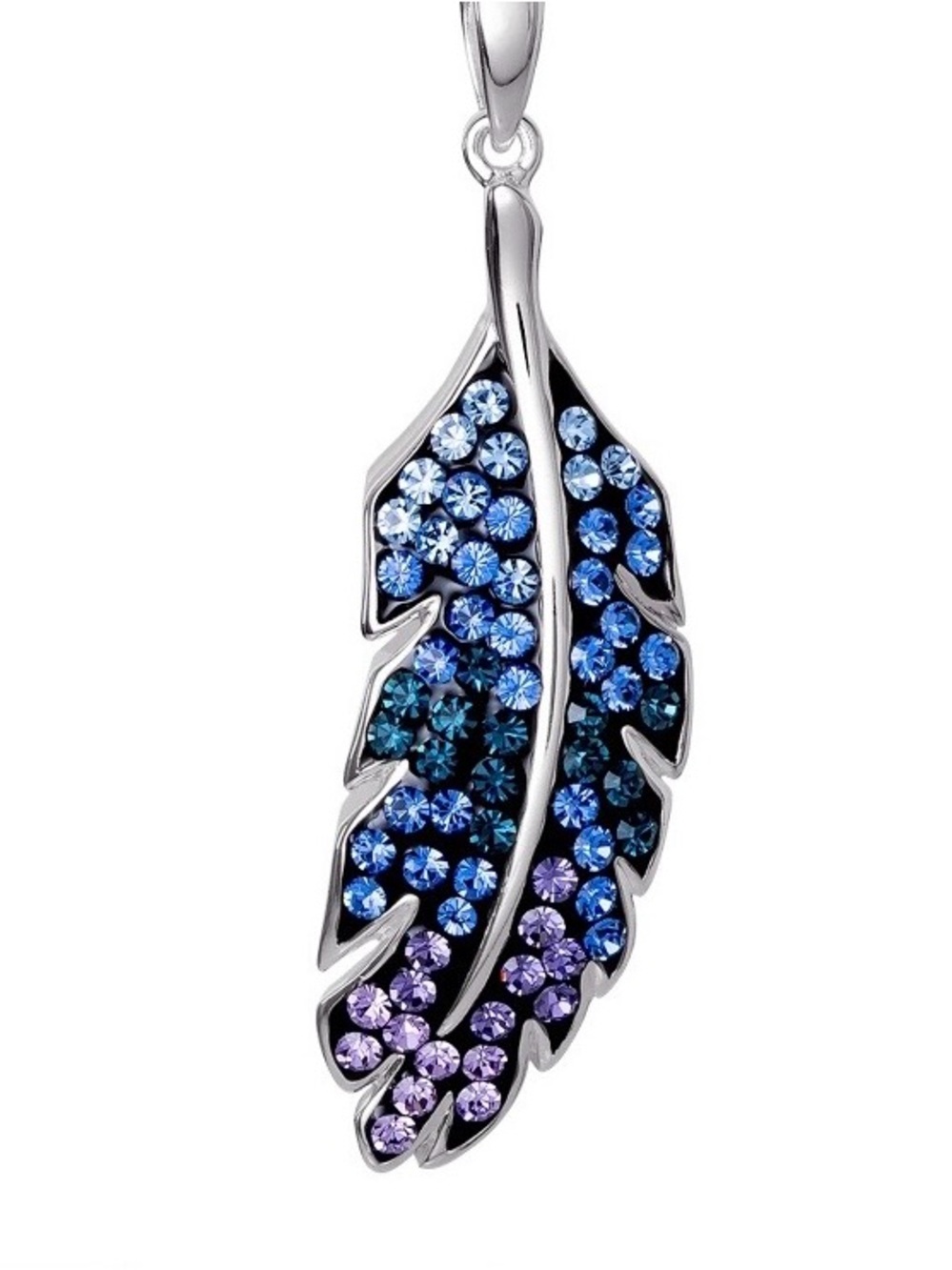 Brilliance Sterling Silver Blue Crystal Feather Pendant Necklace 18” Chain New - Picture 2 of 4